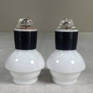 2) Vintage Mckee Hottle Glasbake Glass Coffee Carafe with Top Milk Glass & Black